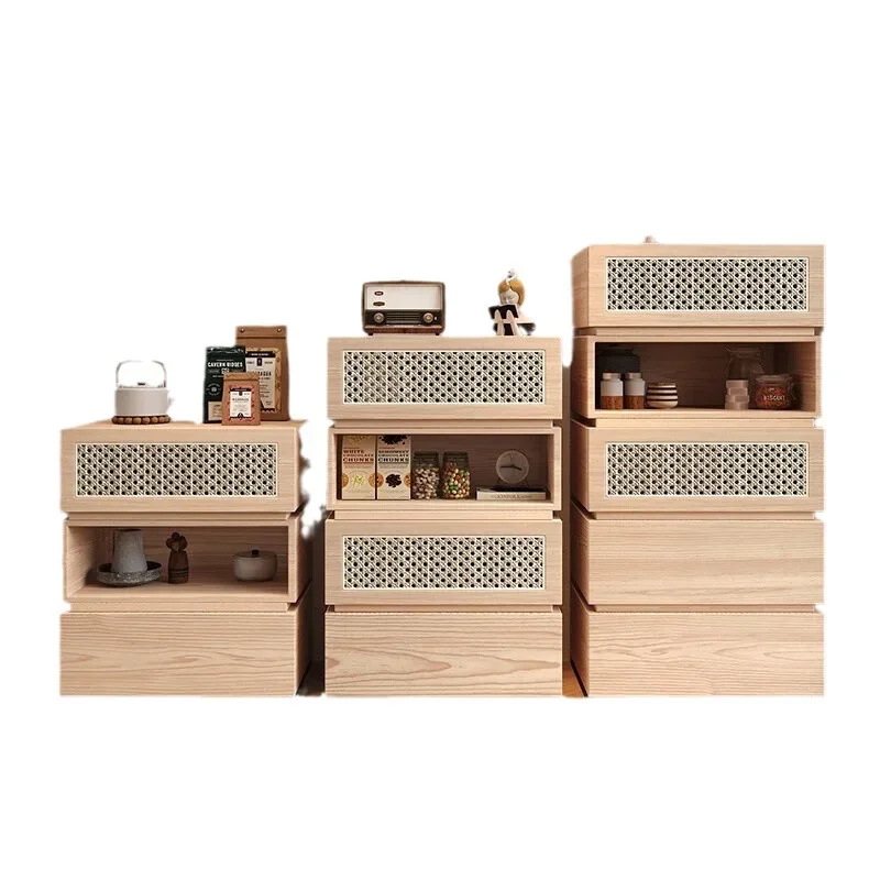 

Nordic Solid Wood Chest of Drawers Modern Minimalist Rattan Log Sideboard Cabinet