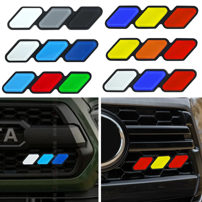 3 Colors Grille Badge Emblem Logo For Toyota Tacoma Tundra 4Runner TRD Highlande Rav4 CHR Strip Air Inlet Auto Car Accessories