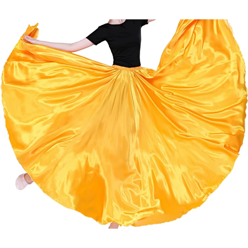 Women Shining Satin Long Spanish Skirt Big Swing Dancing Skirt Belly Dance Sun Skirt 17 Colors Vestido Stage Performance Costume