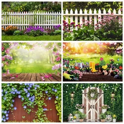 Spring Yard Garden Photography Backdrop Fence Sunflower Flowers Field Baby Shower Kids Portrait Background Photo Studio Props