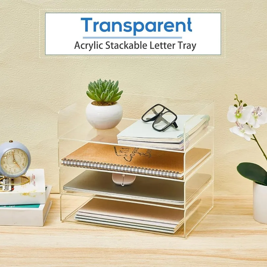 منظم صينية ورق أكريليك شفاف مكون من 4 طبقات لتخزين المكتب في مساحة عمل المكتب وحامل ملفات سطح المكتب الشفاف مع 12.4 × 8.7 #5