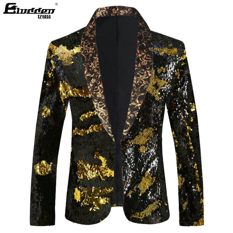 Changing Color Paillette Blazer double side Colorful Sequins Blazer Masculino Men Suit Jacket Stage Singer Costume Shiny Blazers