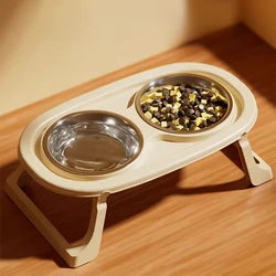 Foldable Dog Bowl Table for Big Cat Protect Cervical Vertebrae Pet Cats Dogs Water Drinking Feeding Stainless Steel Double Bowls