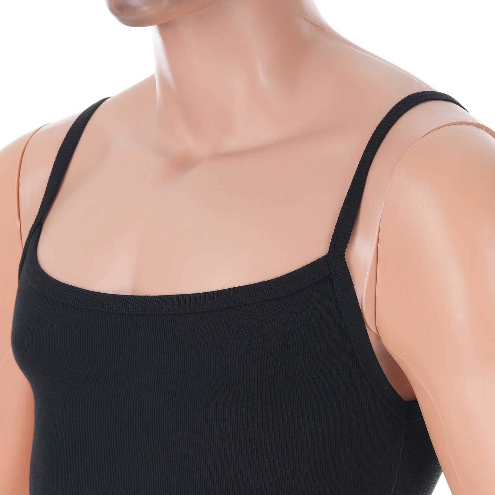 Geripptes Crop-Slip-Tanktop für Herren, Slim Fit, Spaghettiträger, ärmellose Weste, dehnbar, kurz, für den täglichen Gebrauch im Sommer, Fitness-Unterhemd – Detail 13