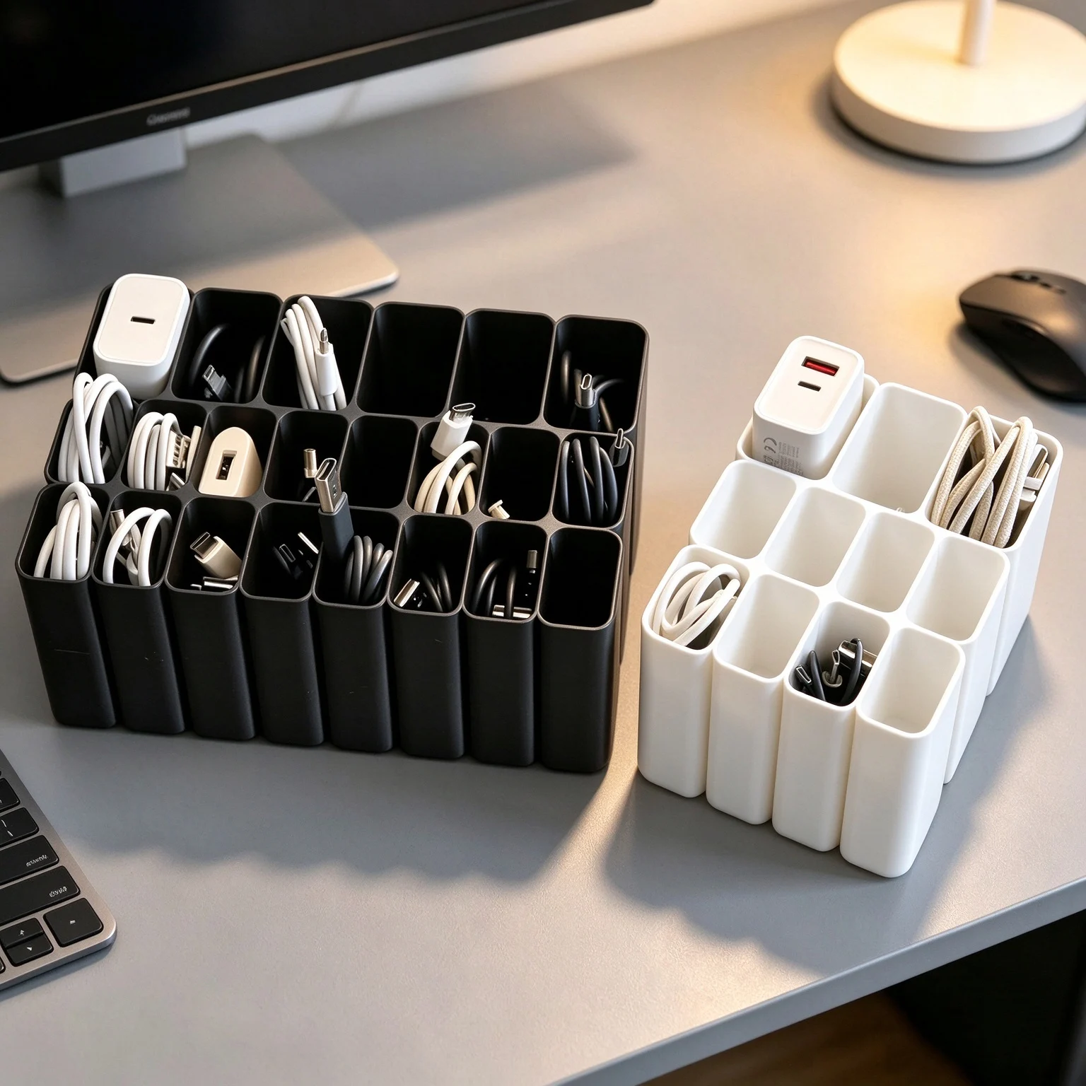 11/22 Grids USB Cable Storage Tray Wire Management Box Desktop Electronic Accessory Organizer for Home Office Holiday Present