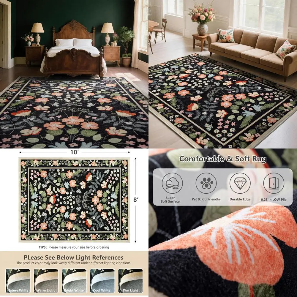 

Large 8x10 Black Area Rugs for Living Spaces, Non-Slip Indoor Rugs for Bedrooms, and Dining Room Floor Coverings Under Tables