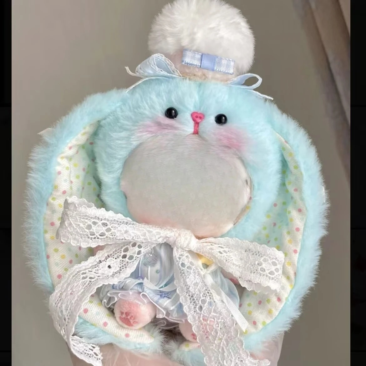 10cm 아기 옷 면 인형 '긴 귀 토끼 모자' 세트 아기 옷, 귀여운 플러시 인형 의상 교체용