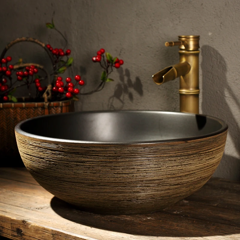 

Бытовая керамическая настольная раковина Круглая художественная раковина Маленькая ретро-умывальник Умывальник Ванная комната