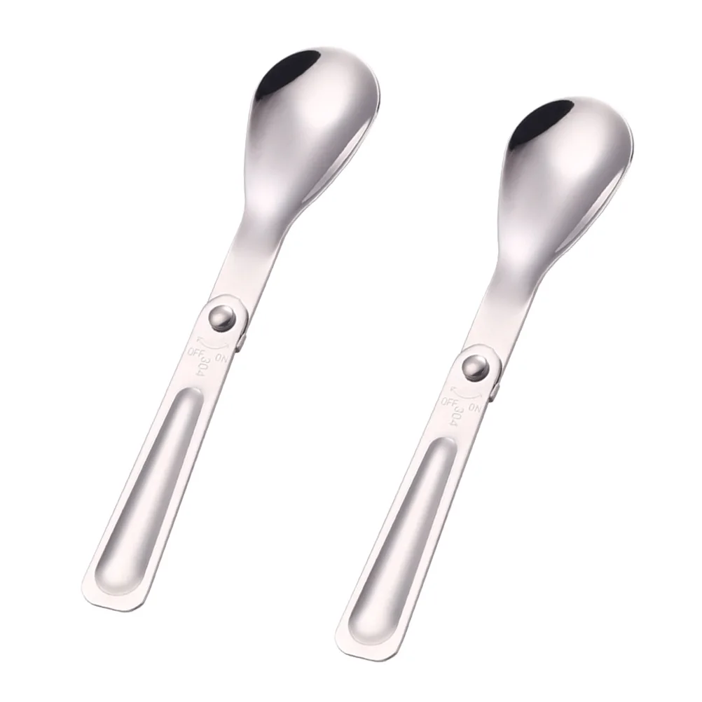 

2pcs Foldable Stainless Steel Spoon Reusable Travel Cutlery Outdoor Camping Tableware Foldable Scoop Spoon For Picnic