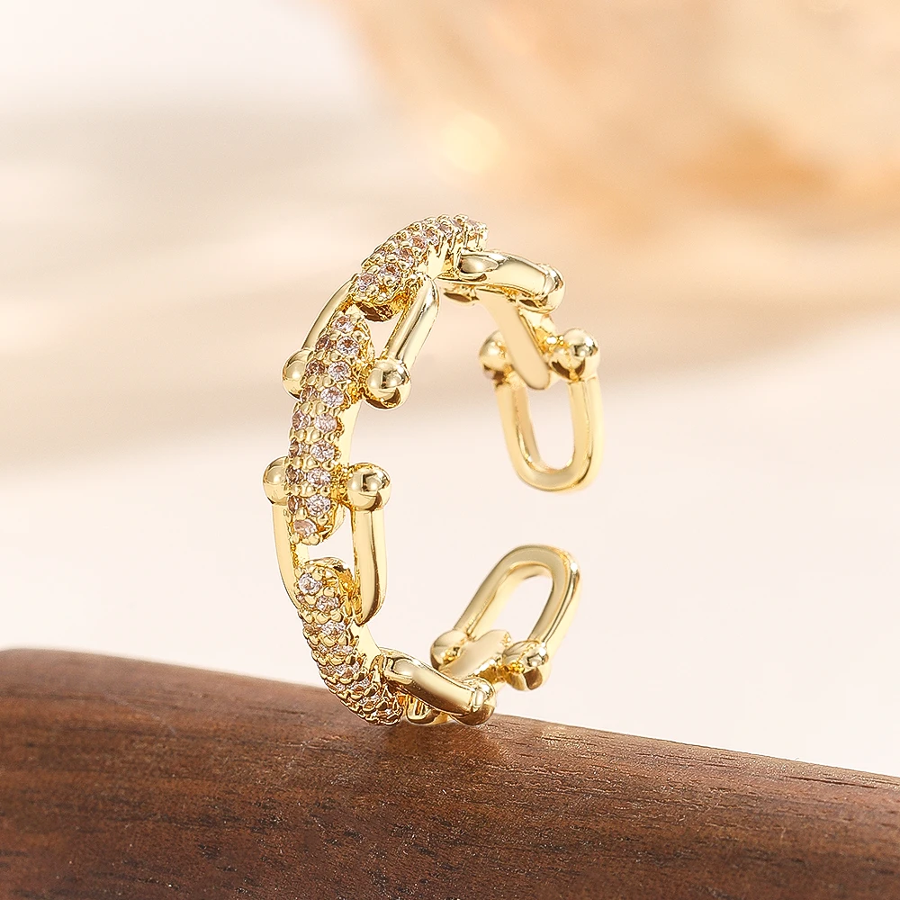 1PCS Fashion Twisted Chain Women's Open Ring, Elegant Gold Zircon Finger Ring, Women's Wedding Jewelry Gift