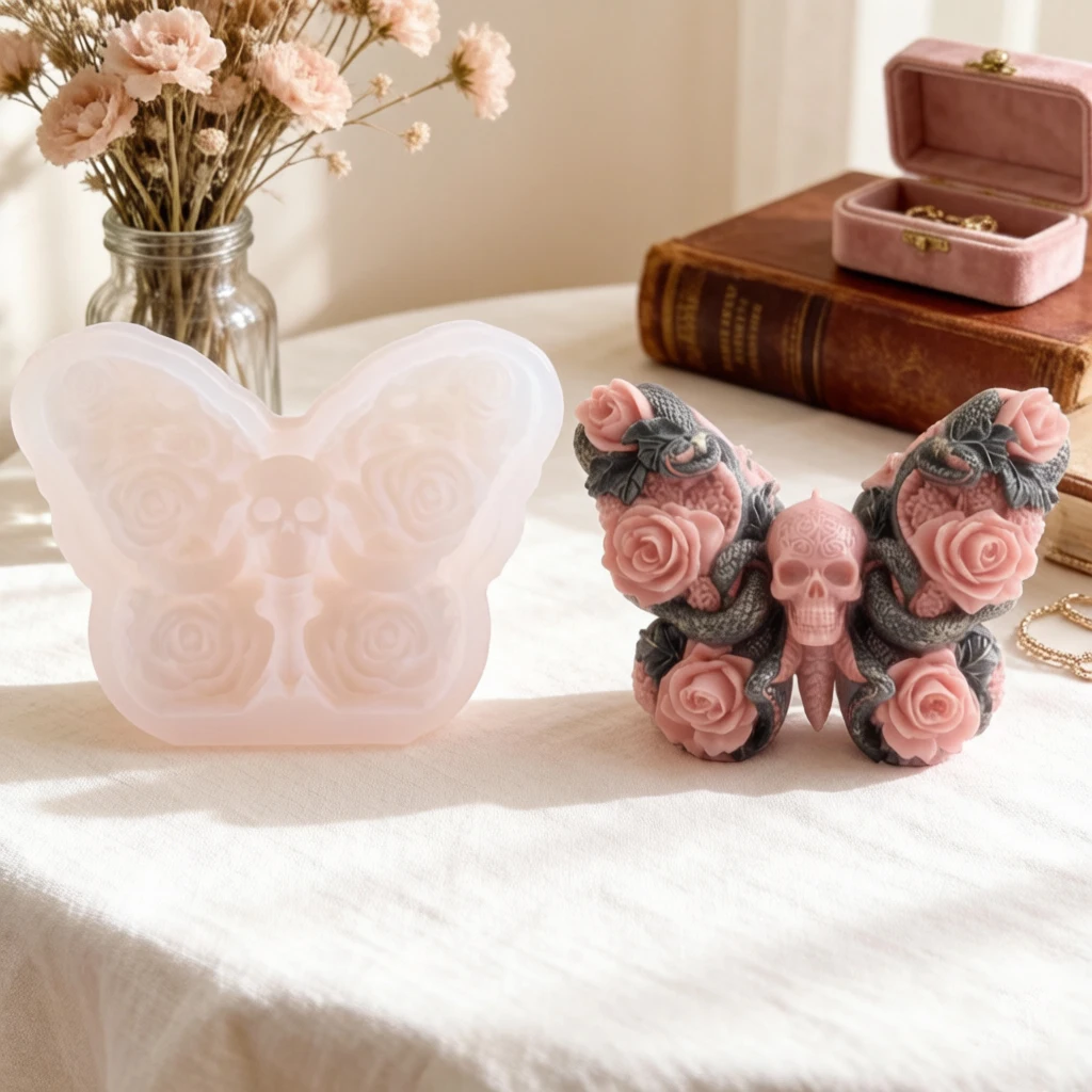 Moule en silicone 3D Crâne Rose Main pour bougie, DIY pour Halloween, plâtre aromatique, gypse, résine, cire, artisanat, décoration intérieure, cadeau