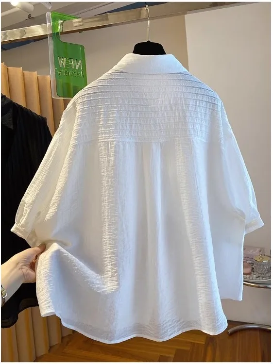 Ele Bla Mo Two-Piece irt Women's ort Sve Loose Design Summer New Sle Five-Quarter Sve Top  Collar