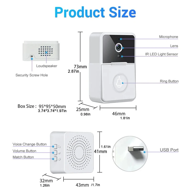 Imagem -06 - Campainha Wifi sem Fio com Visão Noturna para Casa Câmera de Segurança ao ar Livre Vídeo Porteiro Mudança de Voz Monitor por Telefone