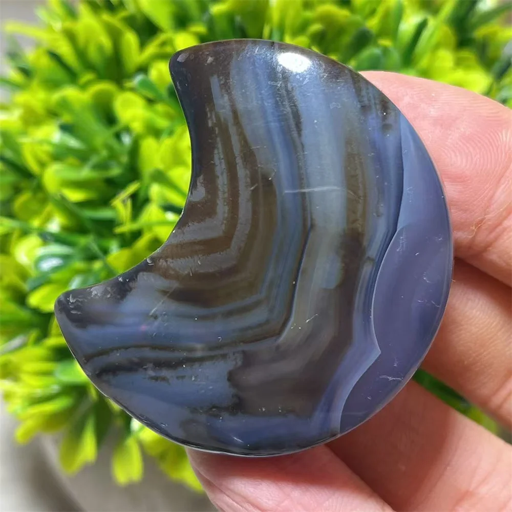 Blue Agate Moon Carving Lace Natural Crystal Stone Quartz Feng Shui Energy Mineral Meditation Healing Gem Home Decoration