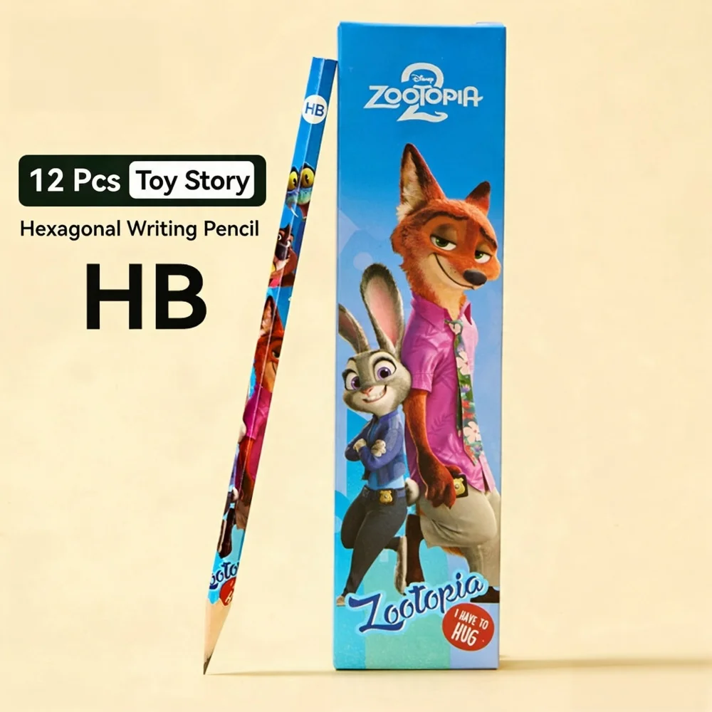 Genuine Disney Zootopia HB Hexagonal Pencil Set 12Pcs Wooden Character Pencils for School Office Journal Writing Drawing Study