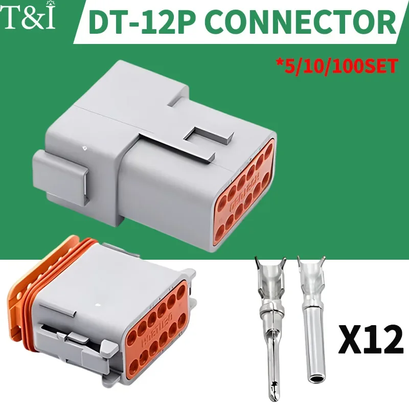 

Deutsch DT 12P 12Pin 22-16AWG Waterproof Automobile Wire Connector Plug DT06-12S DT04-12P Male and Female Heads Socket Terminal