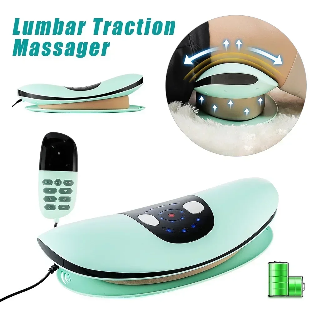 EMS Electric Curved Lumbar Traction Massager Hot Compress Adjustable Vibration Waist Massager Waist Spine Support Back Massager