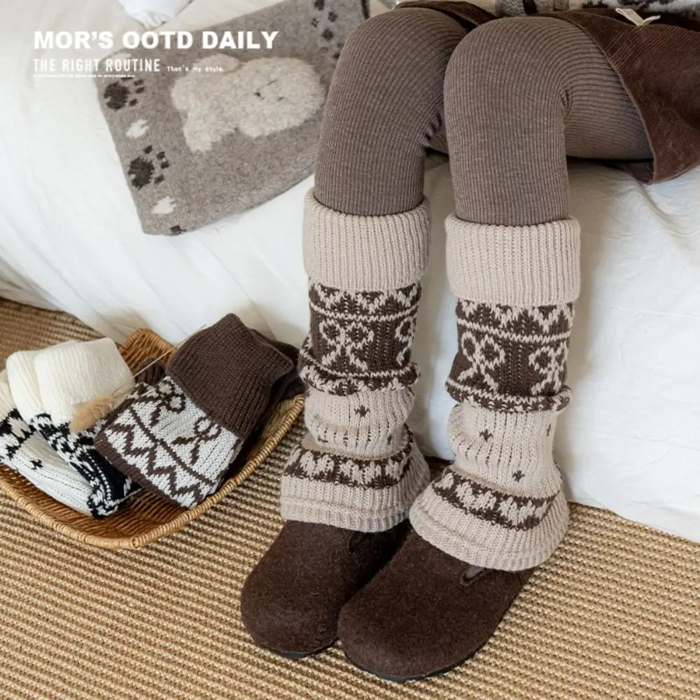 

Retro Bowknot Kids Leg Warmers Solid Color Thickened Lolita Long Socks Knitted Keep Warm Mid-Calf Sock Winter