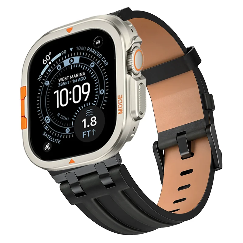 

Кожаный ремешок + металлический чехол для Apple Watch, ремешок 49 мм, 46 мм, 45 мм, 44 мм, мужской стильный браслет для IWatch Ultra 3 Series 11 10 9 8 7 6 5