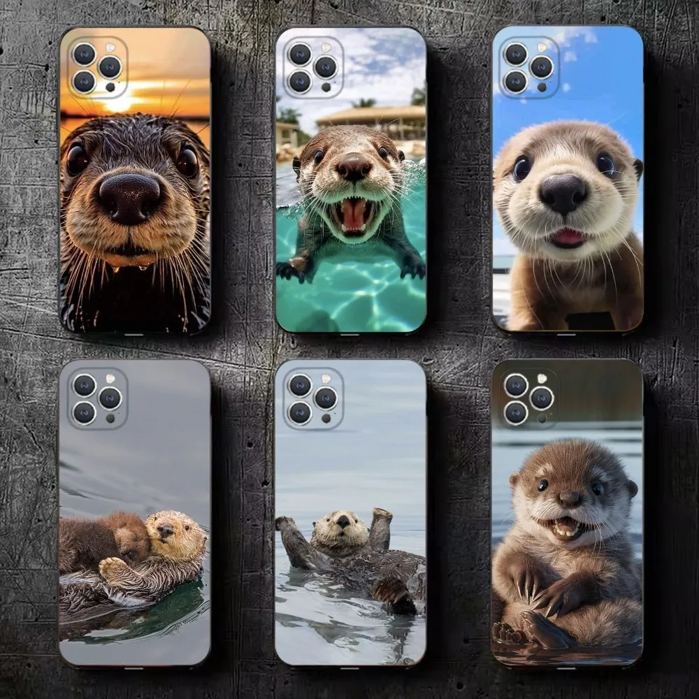 Cuteotter Lutra lutra  Phone Case For iPhone 16,15,14,13,12,11,Plus,Pro Max,XS,X,XR,SE,Mini,8,7 Soft Silicone Black Cover