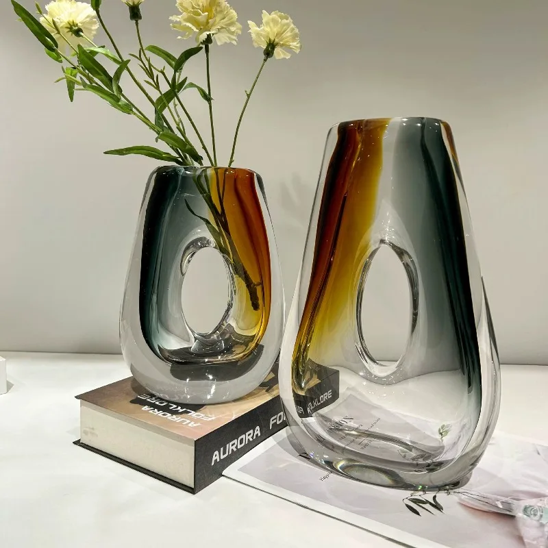 Light luxury and high-end sense, heavy vase, home and office double color, art ornaments, flowers