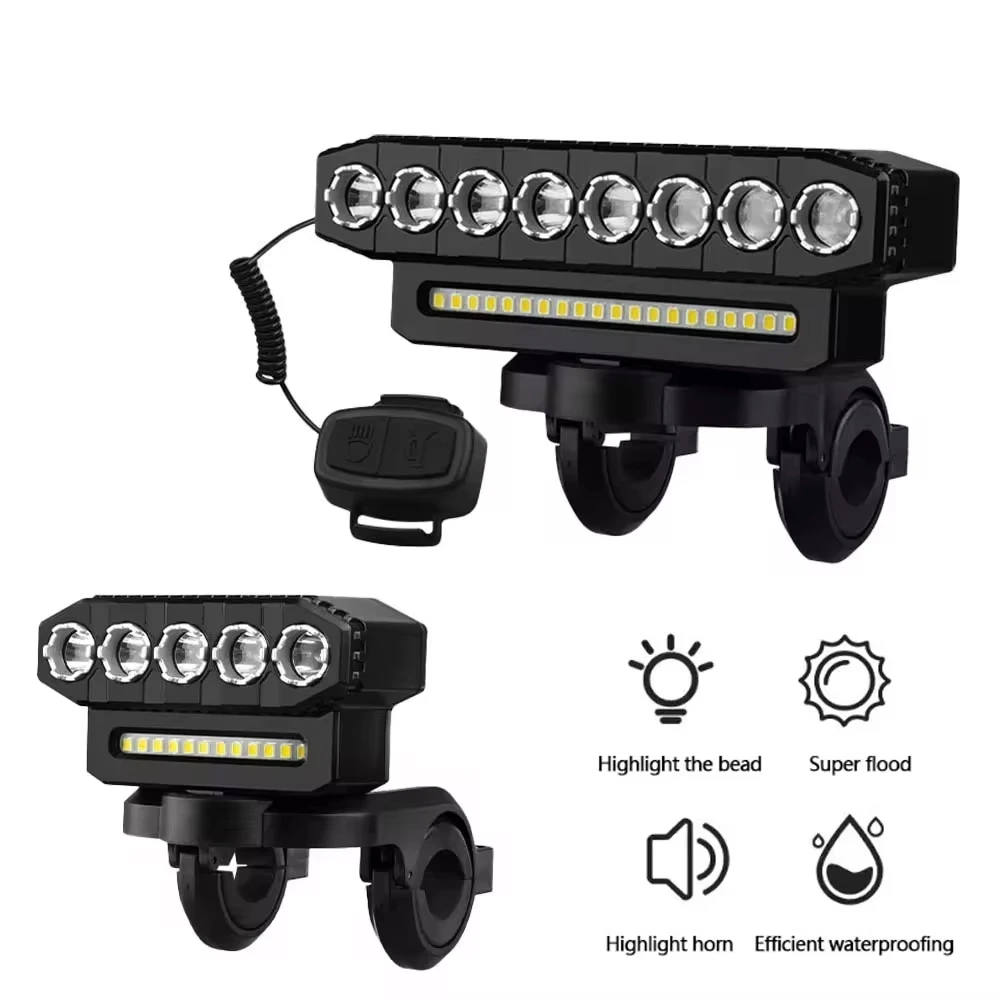 Multi-Functional Bicycle Front Light 120dB Bicycle Horn 6 Lighting Modes USB Charging and Waterproof for Bicycle Light