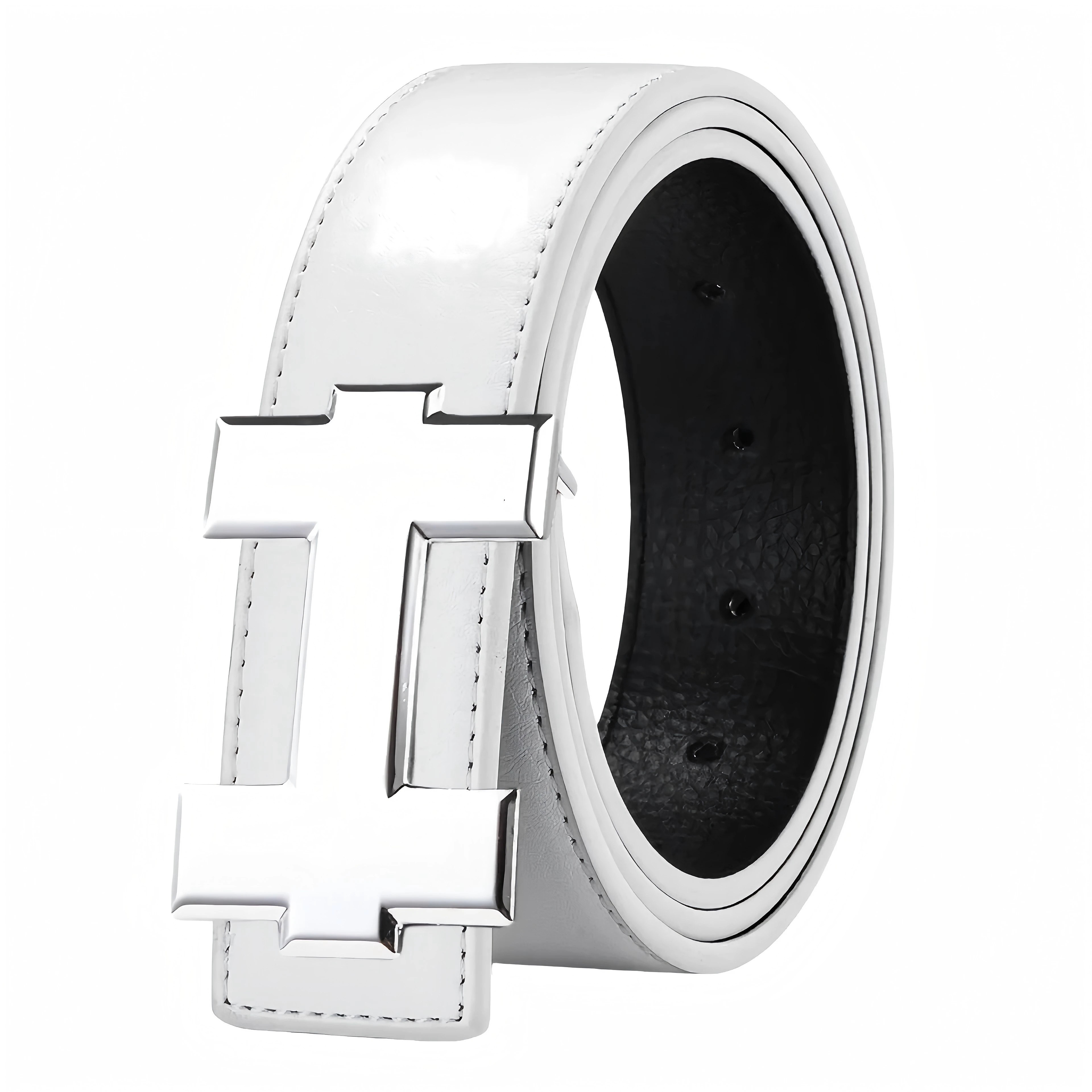 حزام كاجوال أنيق 3.3 سم مع إبزيم فضي ناعم، حزام رجالي مصمم عالي الجودة، مناسب للجنسين، مثالي لملابس العمل الجينز