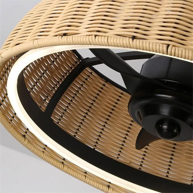 Bamboo ceiling fan Smart Ceiling Fans with Remote Control DC Motor ceiling fan black Ventiladores Braided kitchen fan light
