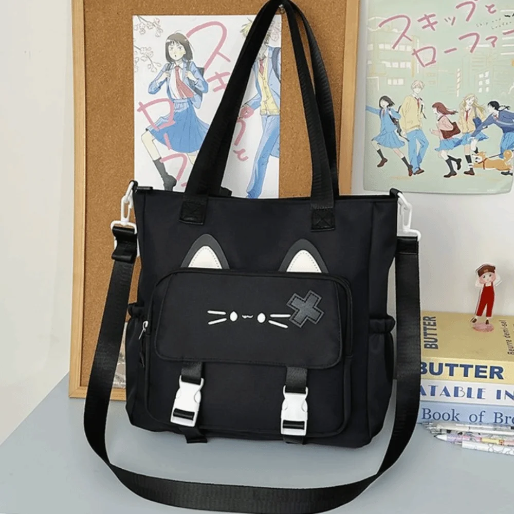 

Preppy Style Cartoon Kitten Crossbody Bag Dustproof Lightweight Cat Shoulder Bag Korean Style Scratch Prevention Nylon Backpack