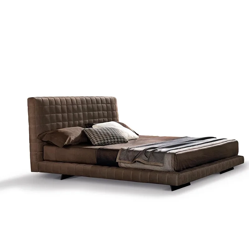 Italian minimalist style soft fabric double bed, modern light luxury designer villa home master bedroom matte cloth bed