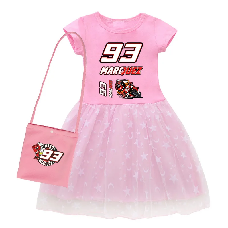 Детский костюм Marquez 93, детская мотоциклетная одежда Marquez для косплея, летние сетчатые юбки для девочек, платье трапециевидной формы с короткими рукавами + сумка Детский костюм Marquez 93, детская мотоциклетная одежда Marquez для косплея, летние сетчатые юбки для девочек, платье трапециевидной формы с короткими рукавами + сумка