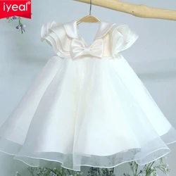 IYEAL Princess Chidren Girl Dresses White Elegant Prom Birthday Wedding Party Dress for Kids Baby Baptism First Communion Gown