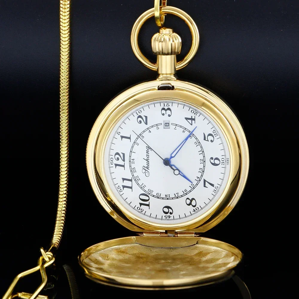 

10pcs/lot Wholesale Luxury Trendy Stylish Shield Pendant Golden Automatic Mechanical Pocket Watch Fob Gift for Men Women