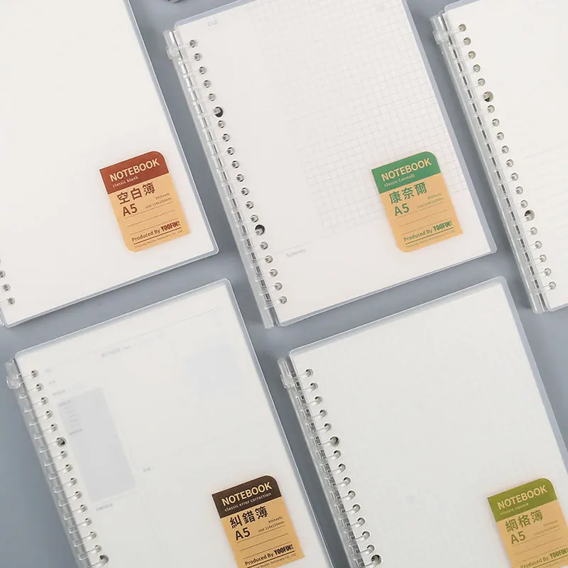 Youfun New Arrival Designer Push Clip Reusable Loose Leaf Notebook PP B5 Wordpad Grid Line Inner Pages A5 Removable Scrapbook