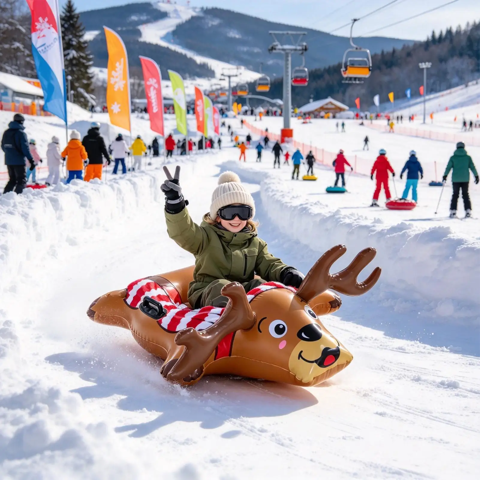reindeer-shape-snow-tube-inflatable-winter-sleigh-with-handle-durable-sledding-tube-for-winter-ski-snow-park-easy-to-inflate