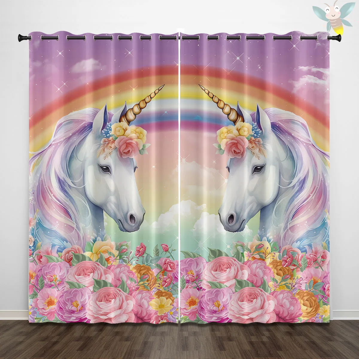 Pink Unicorn Rainbow Blackout Curtains Thermal Insulated Curtains for Bedroom Living Room Balcony 2PCS Total Privacy Decoration
