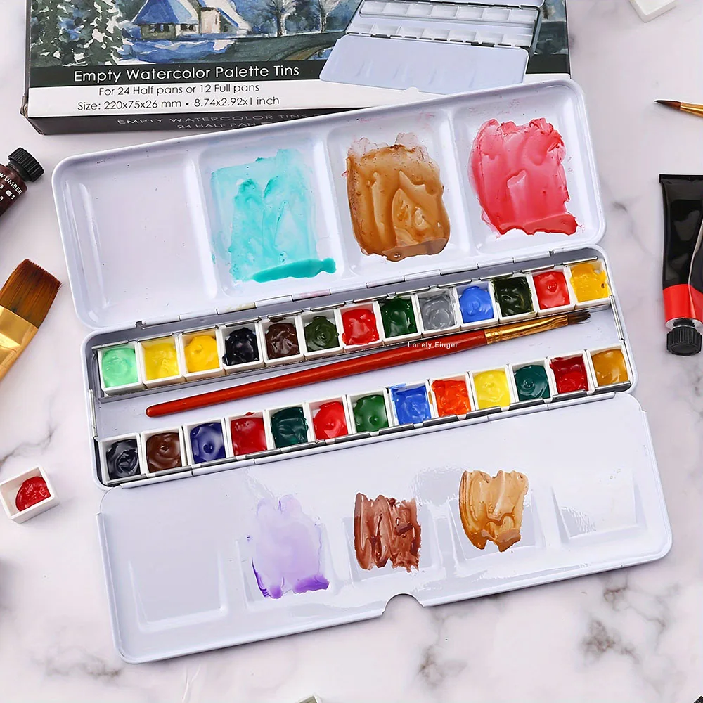 Bild 3: 1 Stück Aquarell-Dose-Palette, leeres Farbetui aus Metall mit leeren Pfannen für DIY-Reisen, Aquarell-Palette, Acryl und Ölgemälde