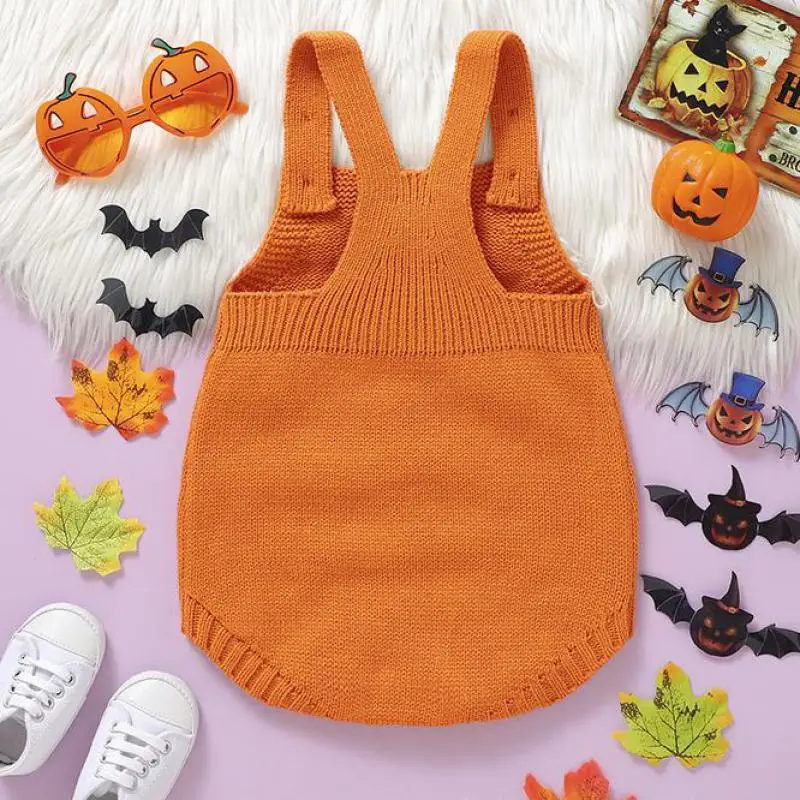 Autumn Winter Halloween Baby Clothes Newborn Knitwear Boy Girl Cartoon Knitted Suspender Bodysuit Cute Infant Knitting Onesie