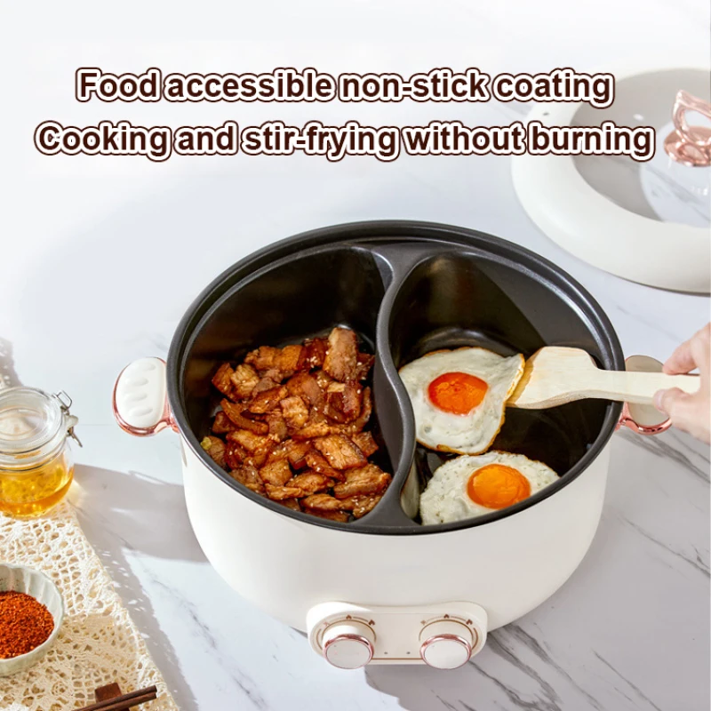 Multi-function electric hot pot with divider Steamboat Electric Wok Non-Stick Cooker Cooking Frying