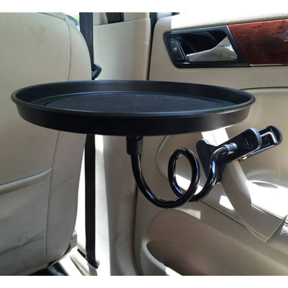 

Multi-Functional Car Seat Tray Round Flexible Clip Food Drink Tray Holder (Black)