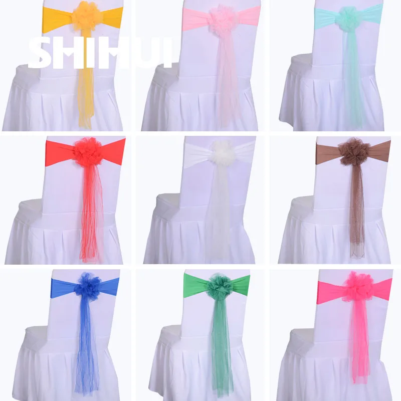 

Chair Sashes Tie Gauze Knot Cover Back Elastic Band Belt Bow For Hotel Banquet Country Wedding Party Event Dining Decoration