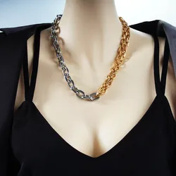 Gold Mixed Silver Color Necklace for Women Asymmetric Chain Choker Chunky Stainless Steel Chain Link Valentines Jewelry Gift