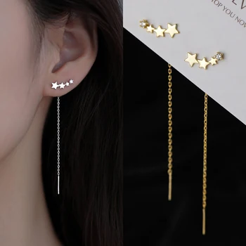 LATS Trend 긴 와이어 술 스레드 체인 등반 스타 하트 비즈 펜던트 드롭 귀걸이 여성 스트레이트 매달려 귀걸이 쥬얼리 