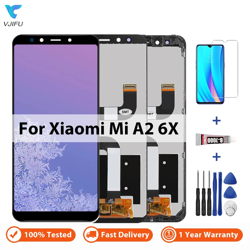 LCD For Xiaomi Mi A2 Display Touch Screen Assembly For Mi 6X MiA2 M1804D2SG M1804D2SI Replacement 100% Tested Black White Panel