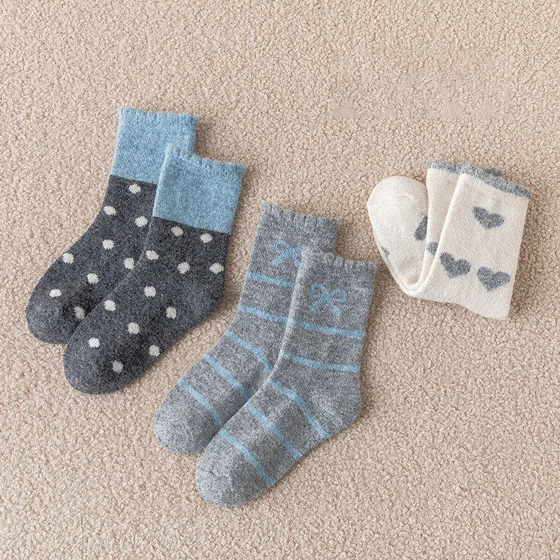 3 Pairs a Lot Winter Girls In Tube Socks 2-12T Sweet Color Blocking Kids Love Dots Socks Warm Children Knee-high Socks