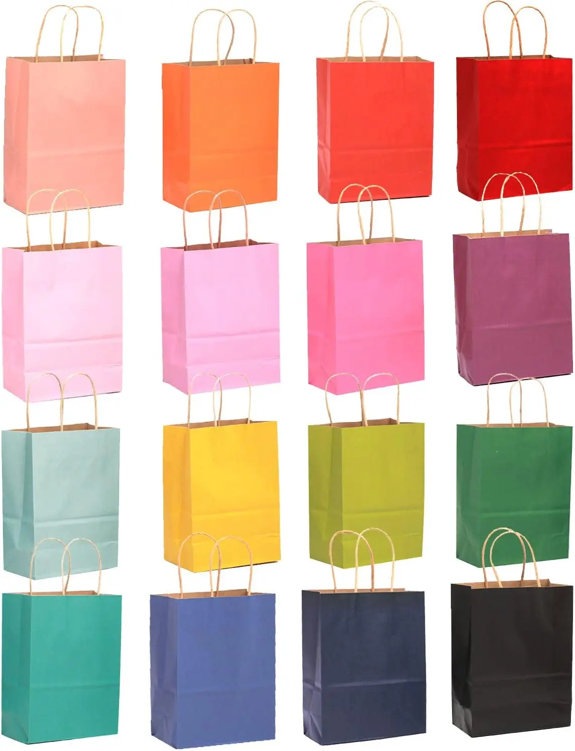 

32-Packs Paper Bags with Handles Bulk 8.26"×6"×3.15" Small Gift Bags 16 Different Senior Color Bags Multiple Uses（Small Size）