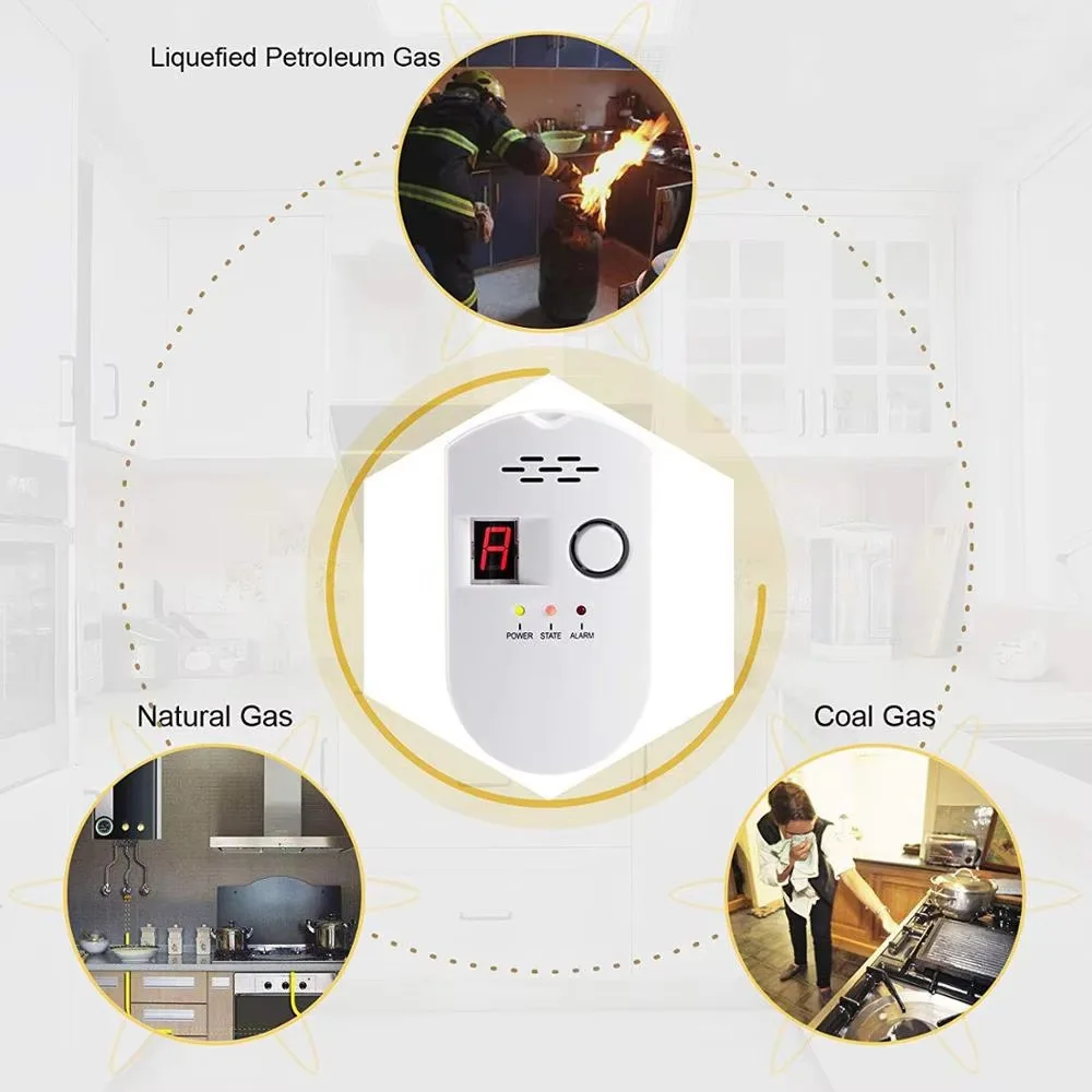 Rilevatore di gas CHZHVAN, rilevatore di perdite di gas GPL/gas naturale/carbonio e monitor propano butano Display digitale a LED Spina UE per cucina
