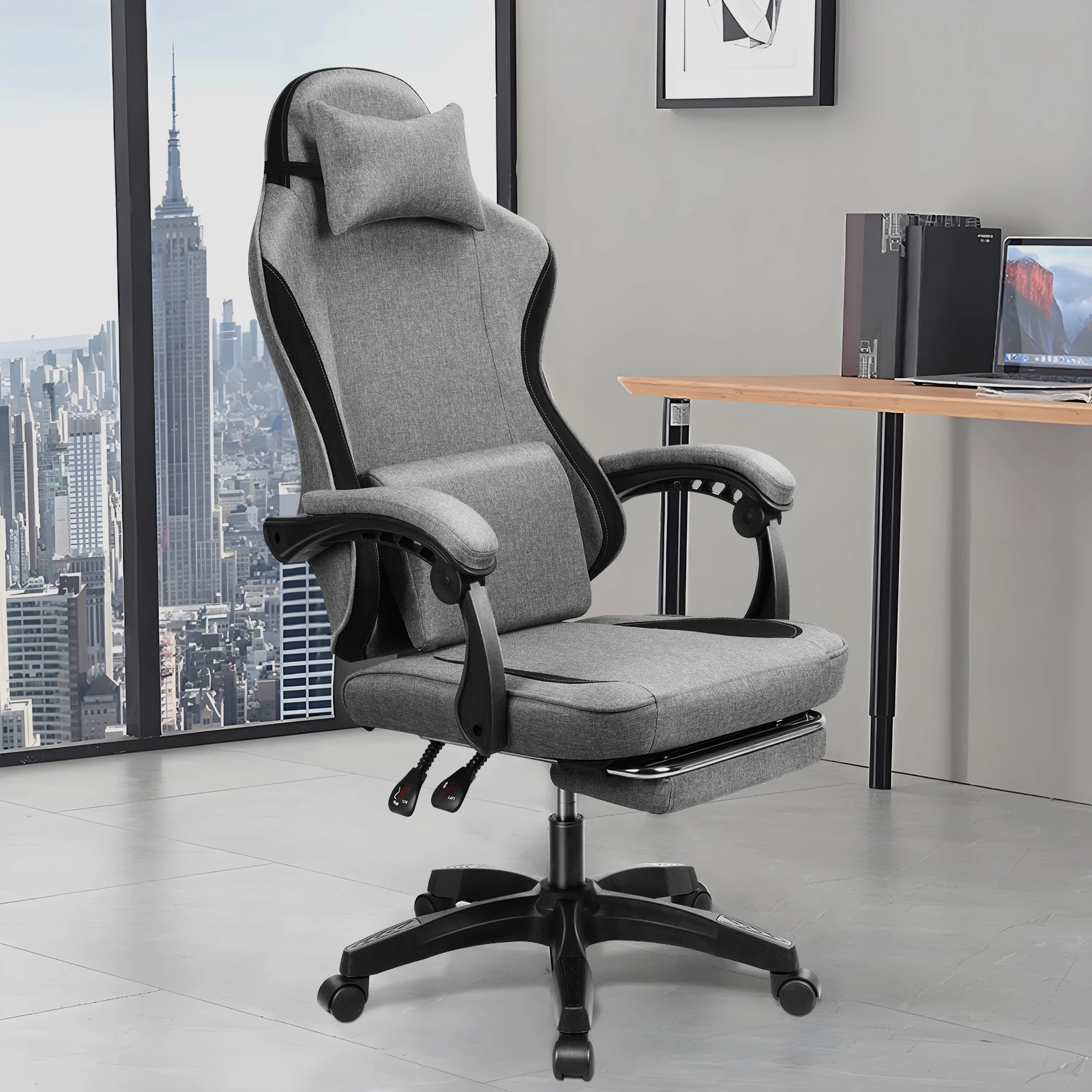 Gaming Chair With Footrest Gamer Chairs Ergonomic with Lumbar Cushion Headrest Gaming Chair Height Adjustable Computer Chair