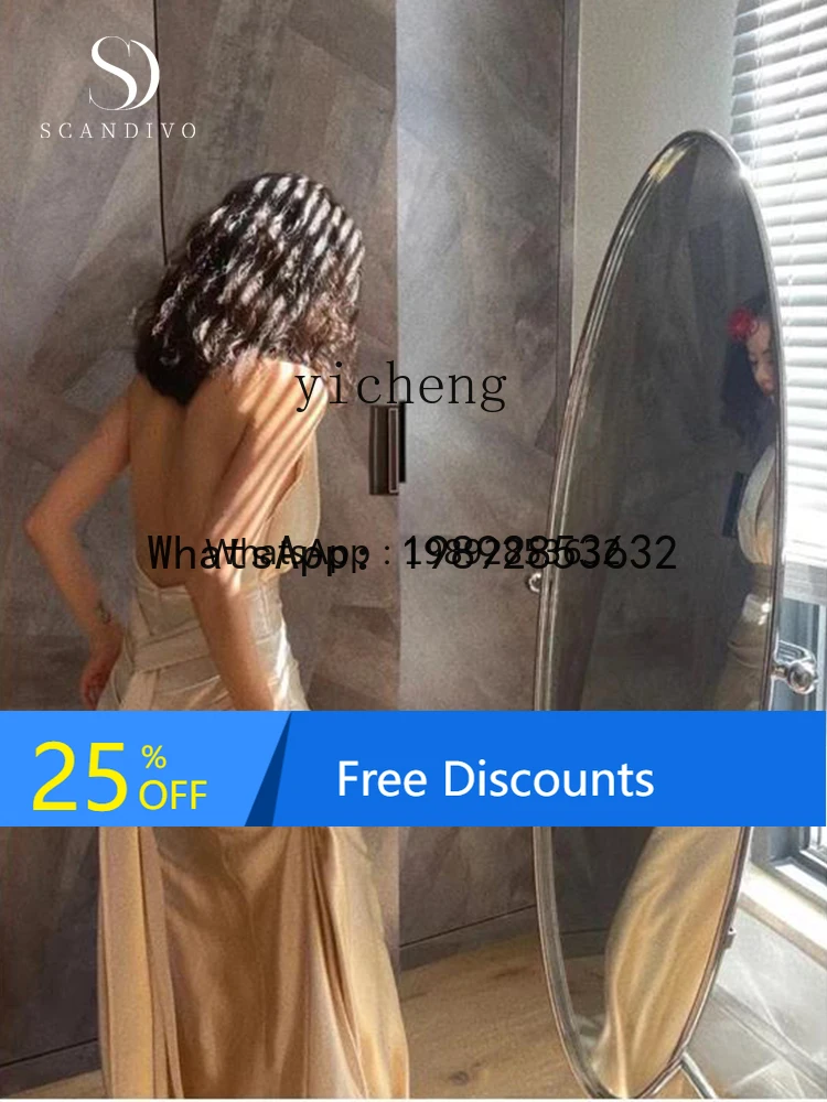 J5 Full-Length Floor Mirror Vintage Nordic Stainless Steel Light Luxury High-End Feel Movable Mirror