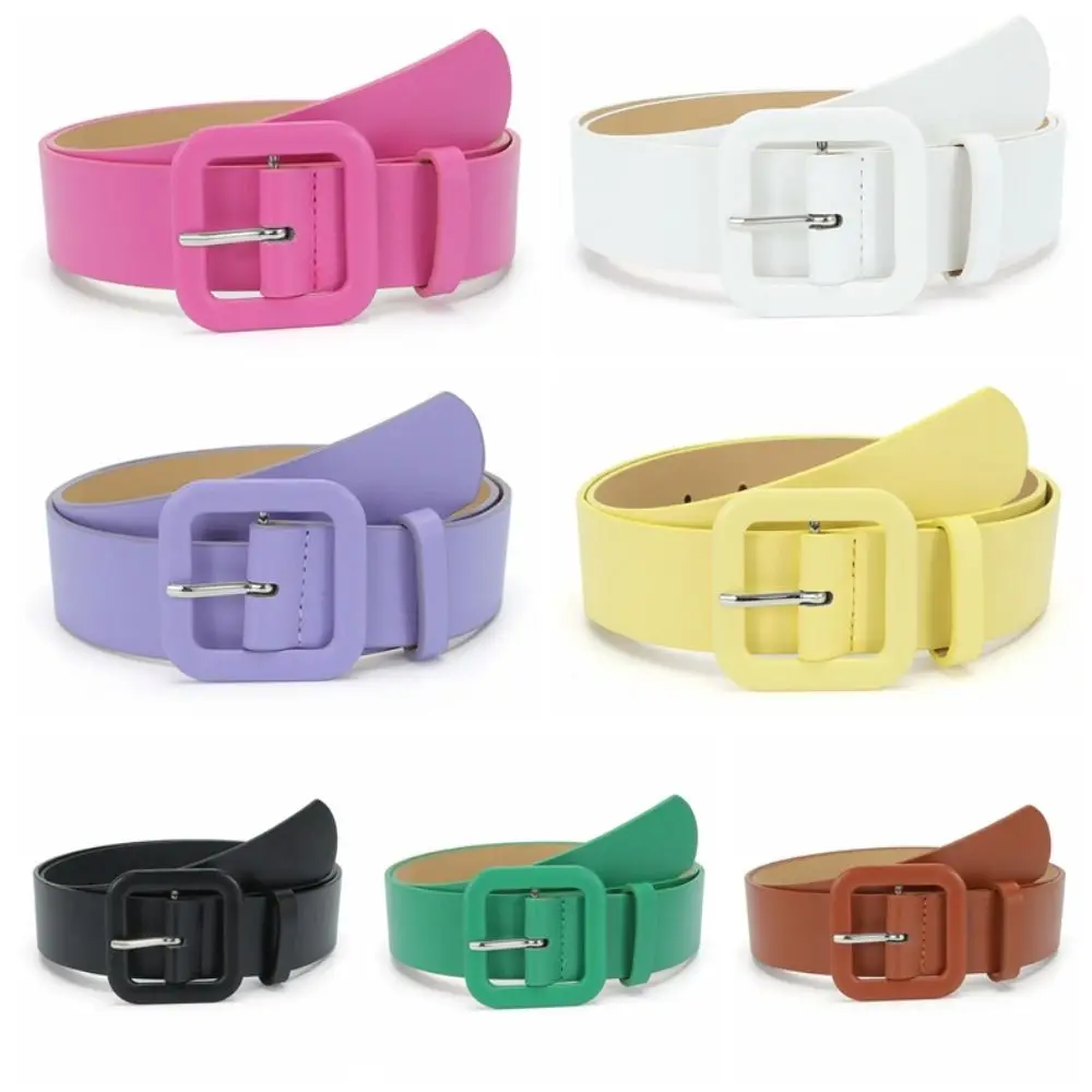 แฟชั่น Y2k เข็มขัดหนัง PU สี Candy Square BUCKLE เข็มขัดกว้างสไตล์เกาหลีกางเกงยีนส์ตกแต่งกางเกงตกแต่งทุกวัน